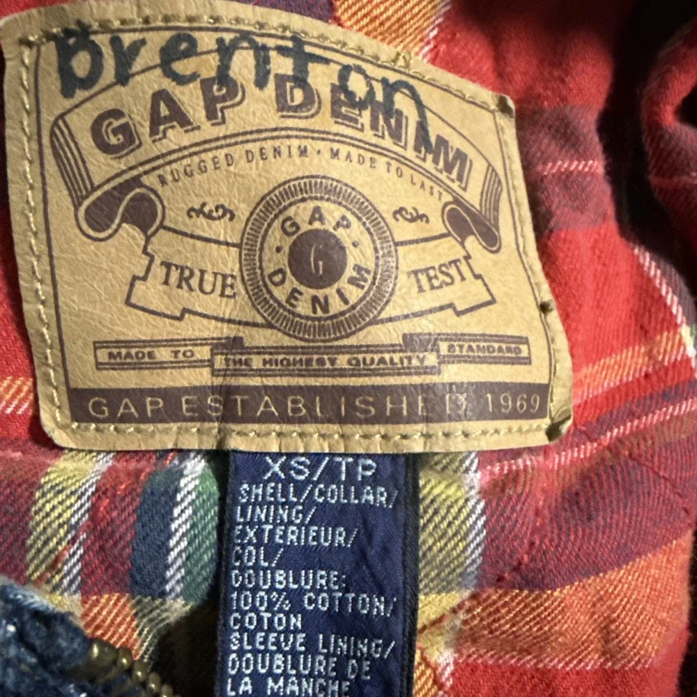 Vtg GAP Denim Jacket Kids XS Corduroy Collar Plaid Lined Chore‎ Barn Coat 90s